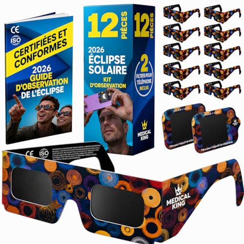 Detalle de Lunettes Eclipse Solaire 2026 – Lot de 12 Paires Premium avec 2 Filtres Solaires pour Smartphone | Medical king