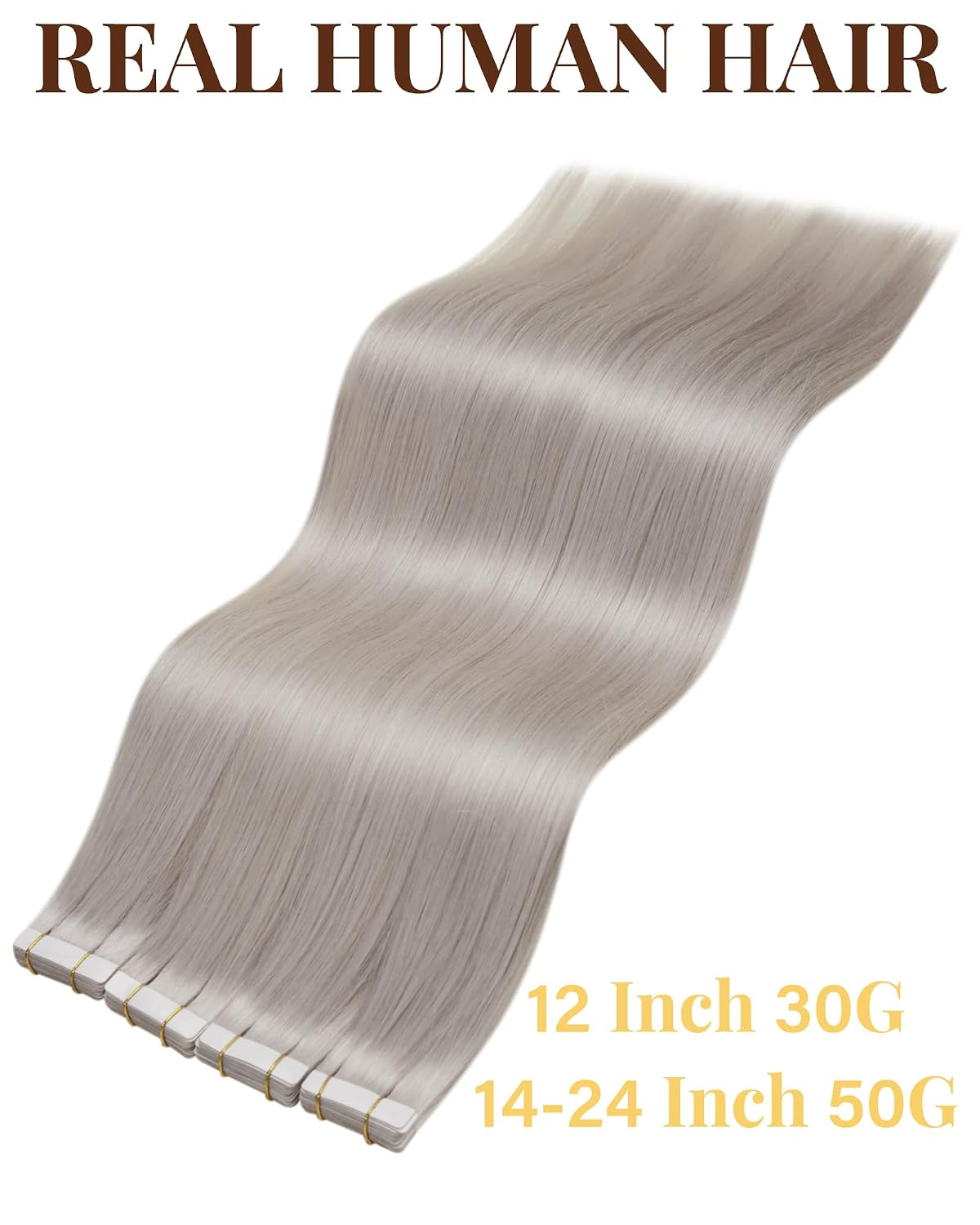 Detalle de Hetto Tape Extensions Echthaar, Aschblond, 50 cm – 20 Stücke, 50 g, 100% Remy Haar