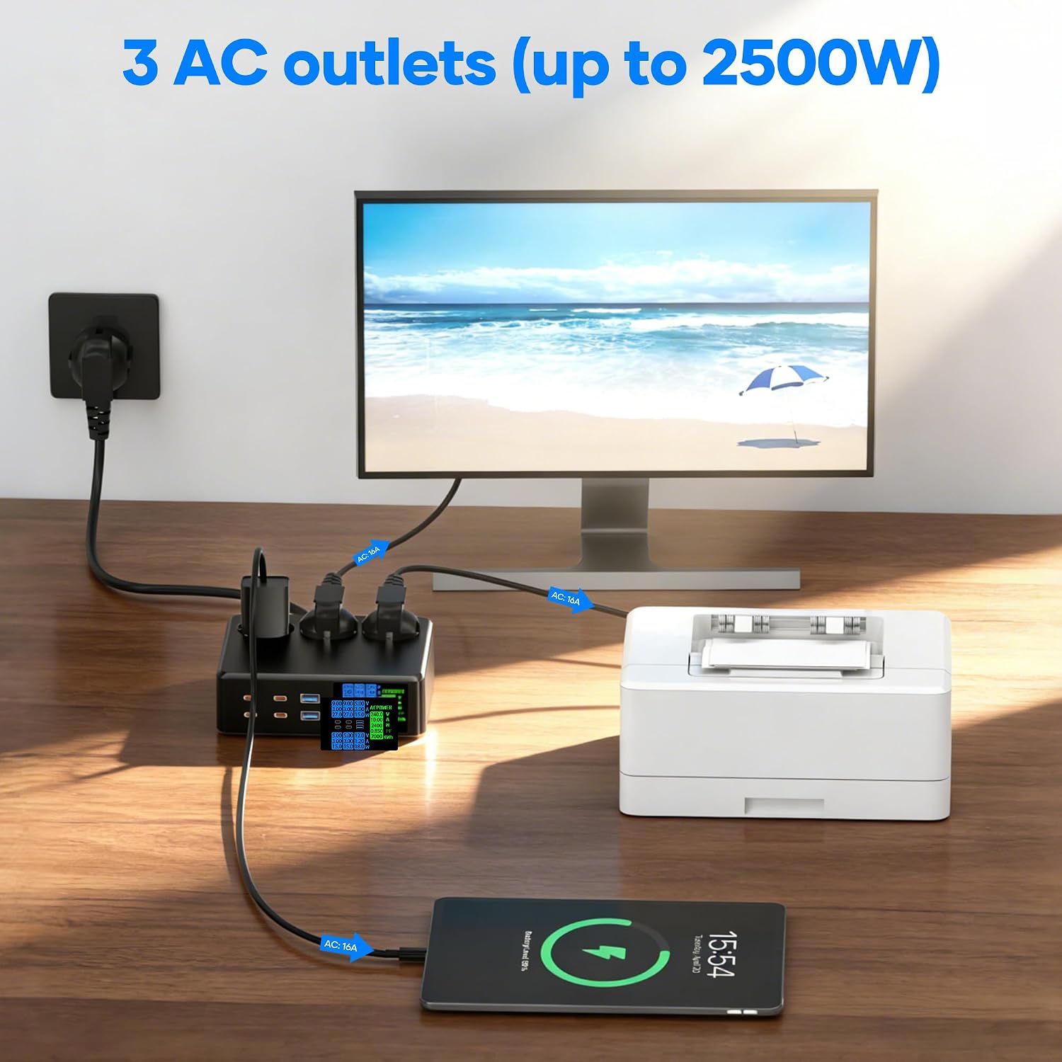 Detalle 2 de CKCN Multiprise avec 6 ports USB-C/USB (90W) et écran LED 1,2 m