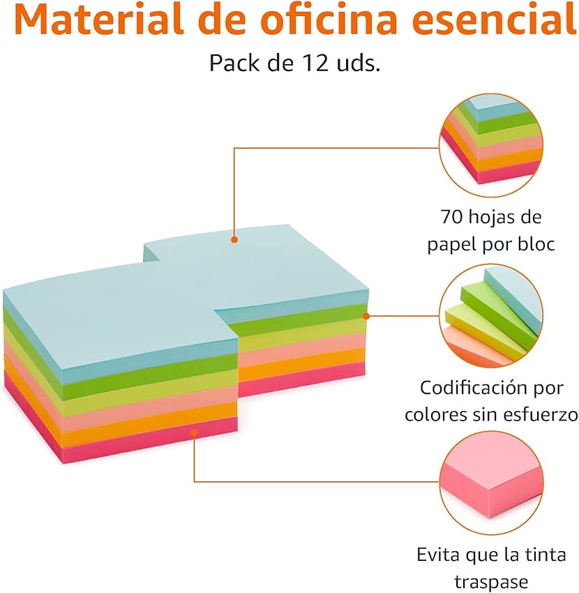 Thumbnail 2 de Amazon Basics Cuadrada blocs de notas adhesivas 7,6 x 7,6 cm, paquete de 12 📝
