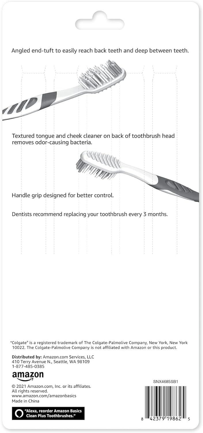 Thumbnail 1 de Amazon Basics Clean Plus Soft Toothbrushes (Adult), Angled End-Tuft, 10-Pack
