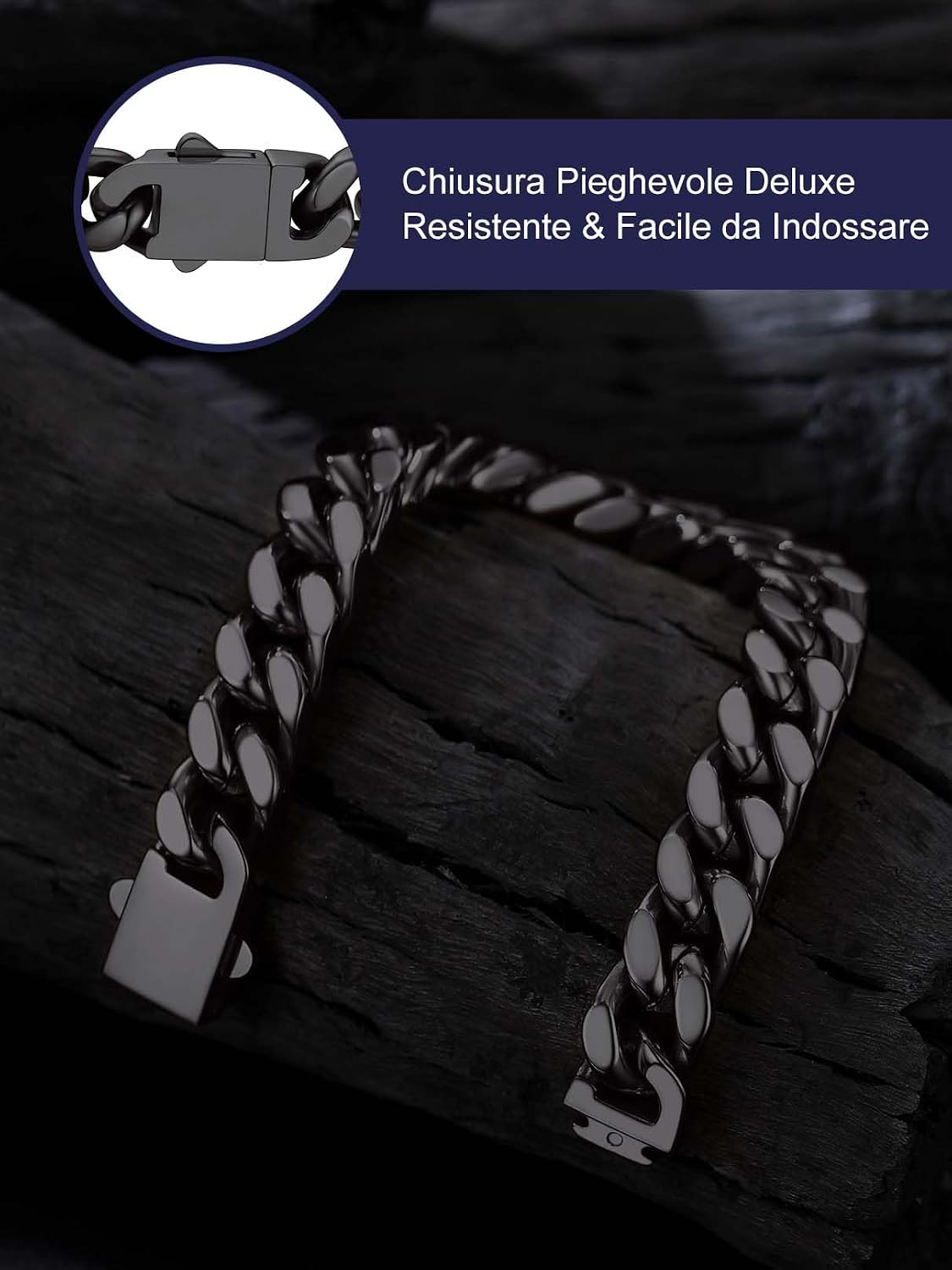 Detalle de Bandmax Bracelet Homme Acier Inoxydable – Bracelet Cubain 5/7/9/12 mm, Long 19–23 cm, Argent/Noir/Or
