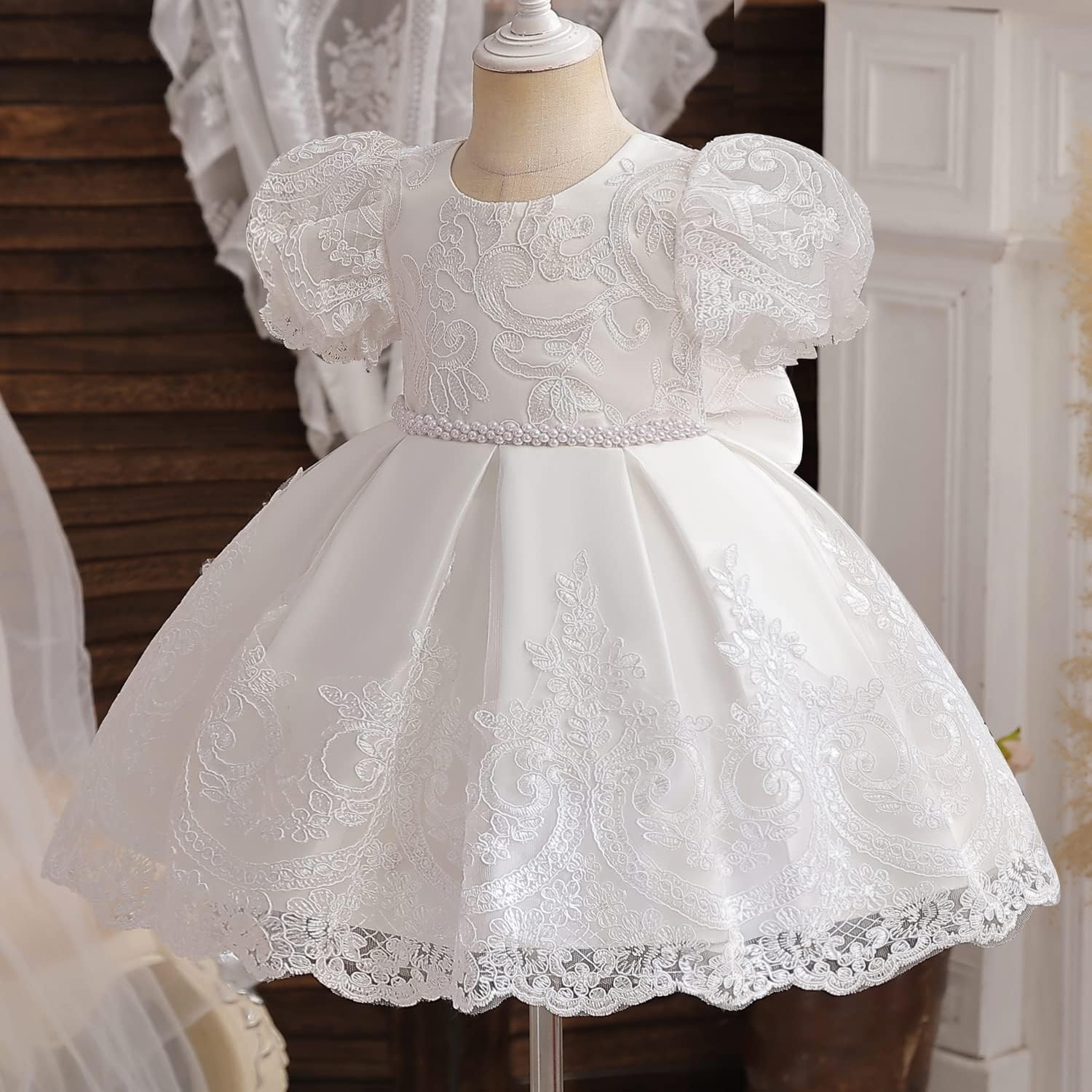 Thumbnail 1 de NNJXD Baby Girl Princess Tutu Dress (lace, lace bow and knee-length) for christening, parties & special occasions