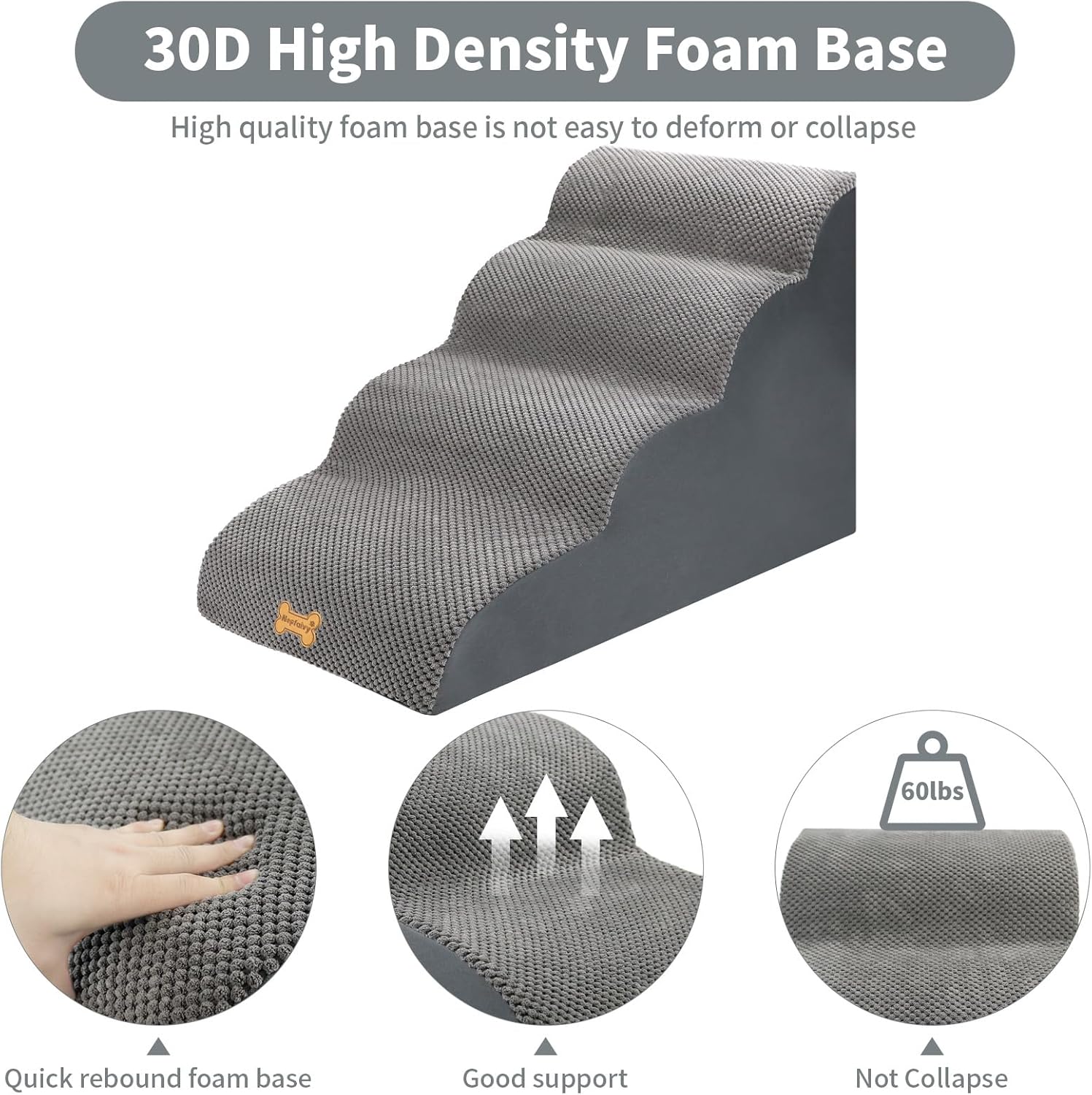 Thumbnail 2 de Nepfaivy 4-Step Dog Steps for Bed with High-Density Foam & Removable Cover (75 x 50 x 40cm)