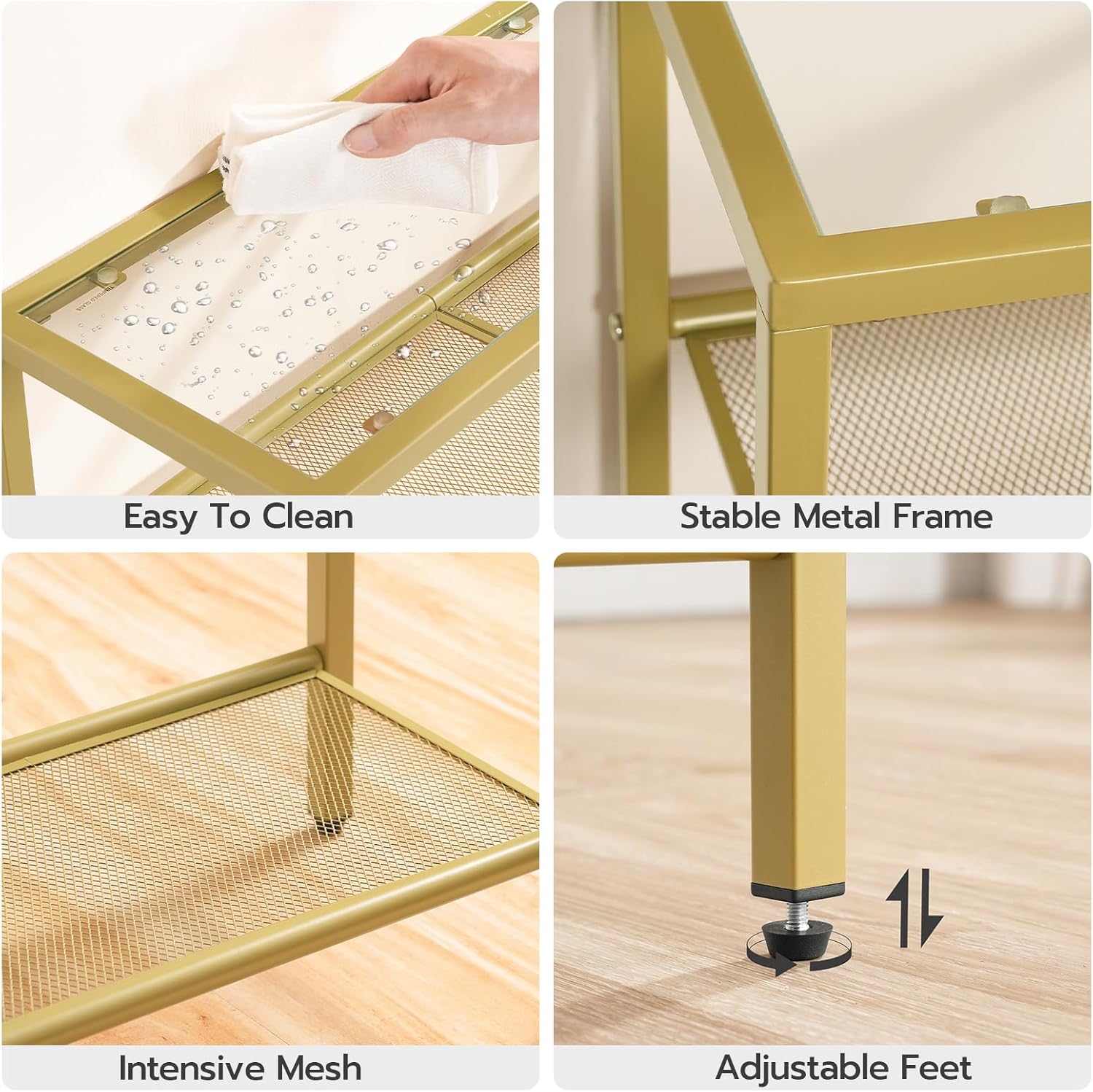 Thumbnail 5 de HOOBRO 3-Tier Gold Console Table with Tempered Glass – Minimalist Gold Frame, 4mm Glass, 3 Shelves
