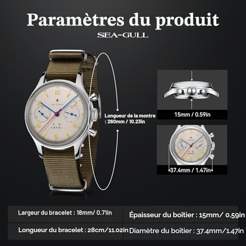 Thumbnail 2 de Seagull 1963 International Edition - Montre pilote chronographe ST1901, 37,4 mm, remontage manuel