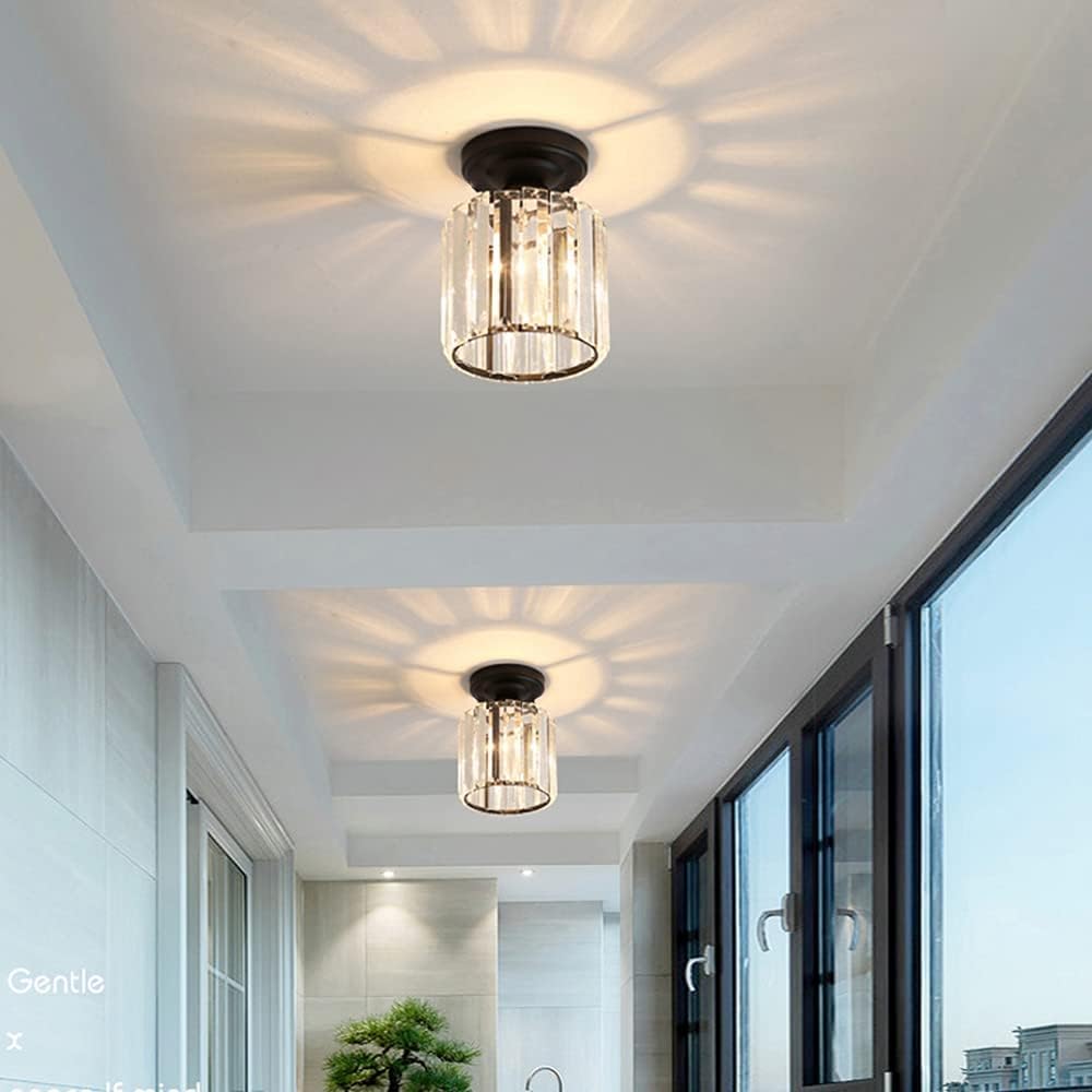 Detalle de FRIXCHUR Crystal Chandelier Ceiling Light — 5.1 Inch Flush Mount, Black with Crystal Accents (Bulb Not Included)