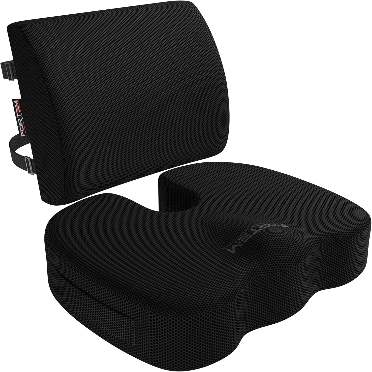 Detalle de FORTEM Coccyx Cushion XL with memory foam lumbar support and non-slip chair pad