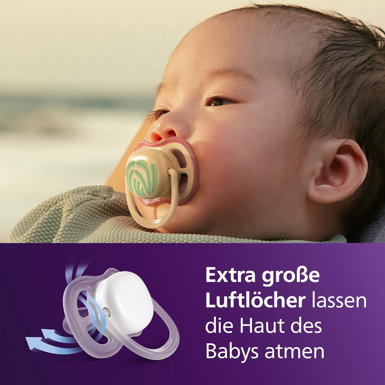 Detalle de Philips Avent ultra air Schnuller 0–6 Monate, kiefergerecht, 4er-Pack + 2 Sterilisationsbehälter – SCF087/21