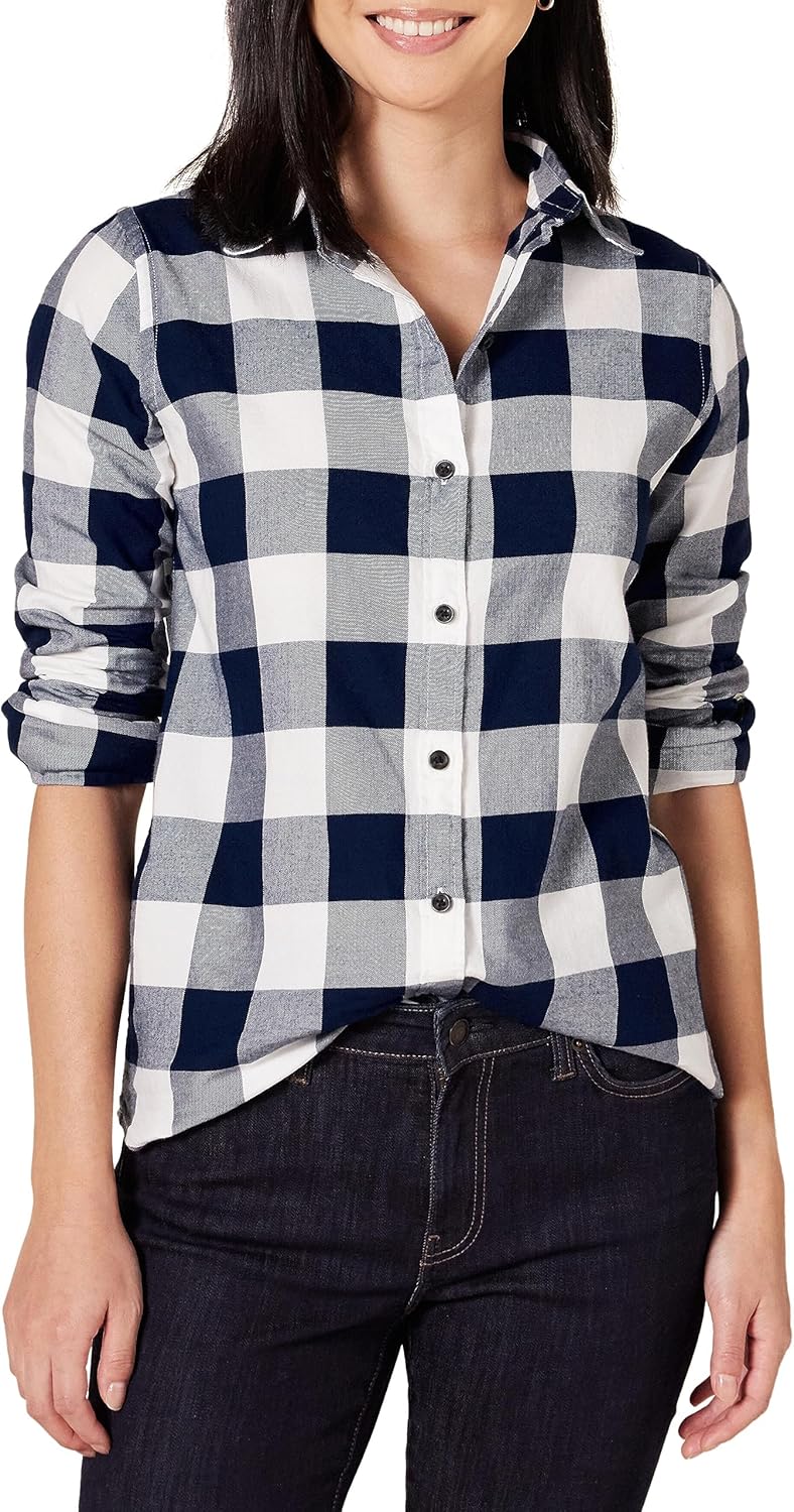 Detalle de Amazon Essentials Women's Regular-Fit Long-Sleeve Plaid Flannel Shirt