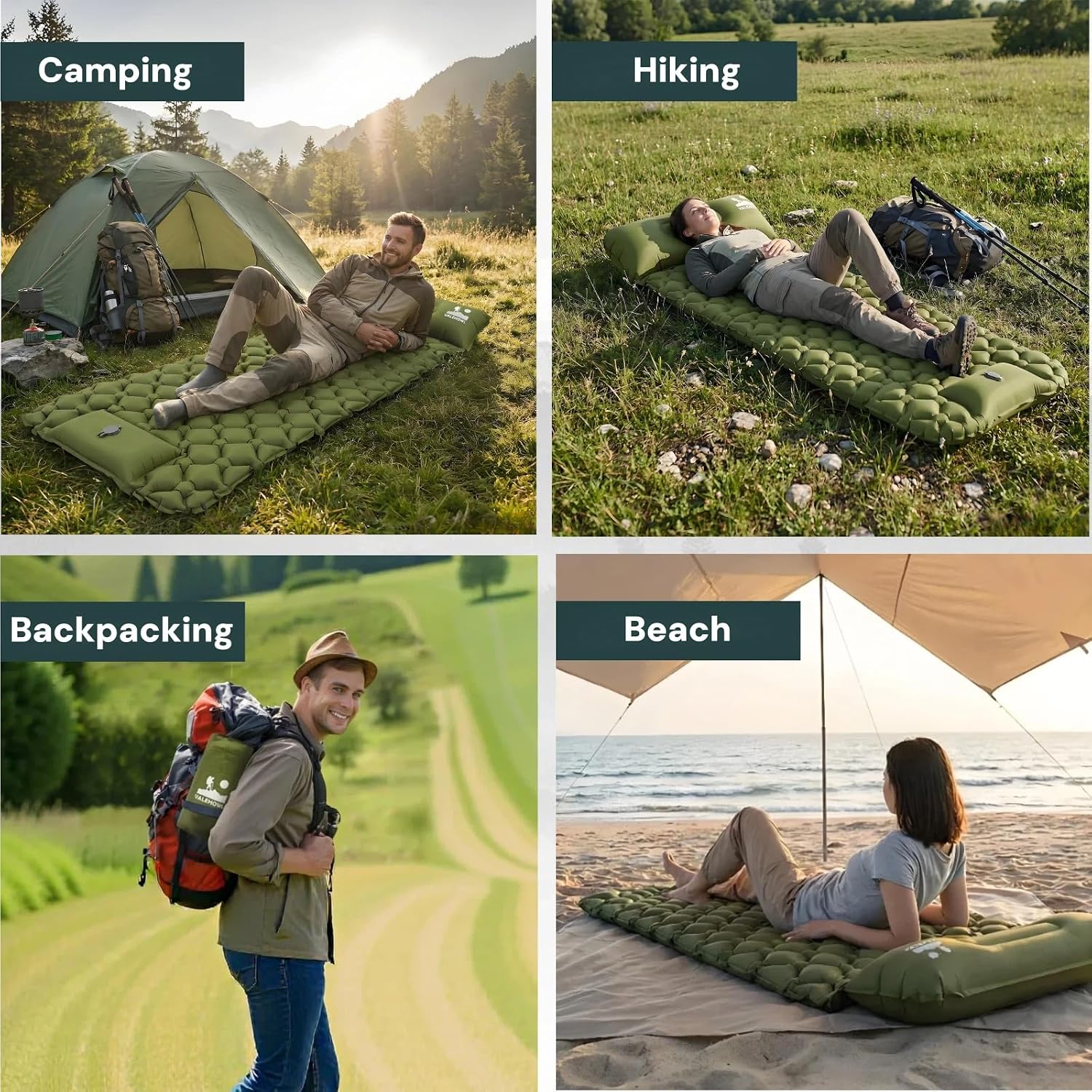 Detalle de VALEHOWL Sleeping Pad slaapmat, 6 cm, met voetpomp en kussen