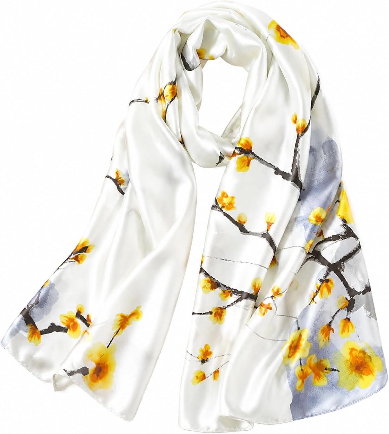 Detalle de MAIRY Women's Silk Scarf: Lightweight Satin Floral Wrap (70.5 x 33 in)