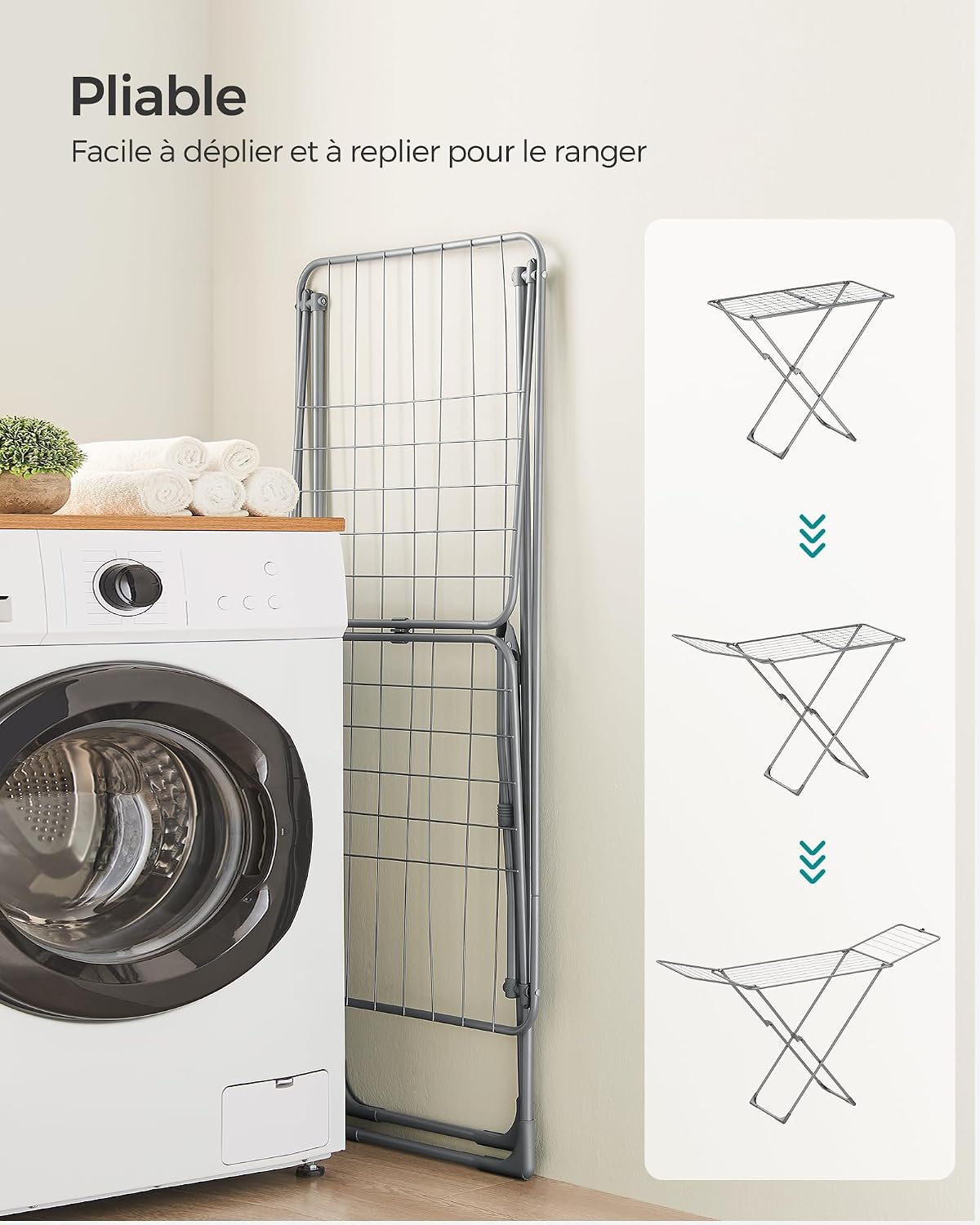 Thumbnail 3 de SONGMICS LLR540W01 : étendoir à linge pliable sur pieds avec 17 barres