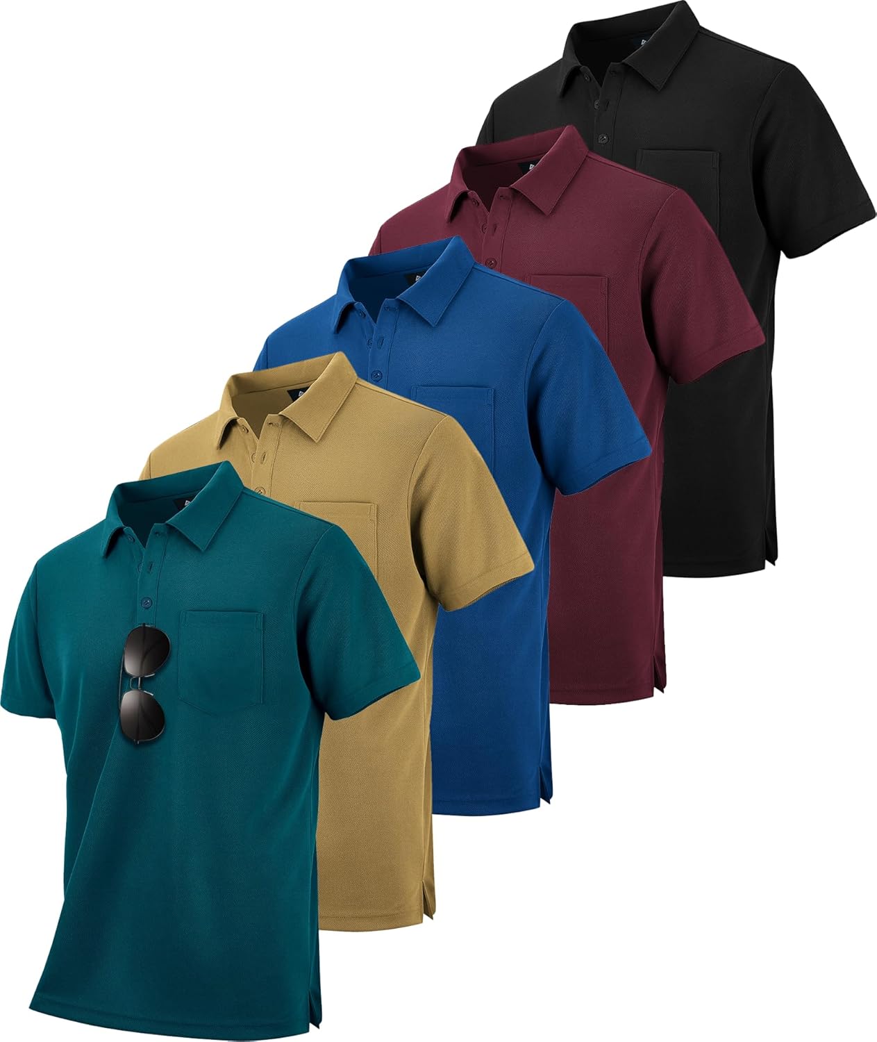 Detalle de SCODI 5-Pack Men’s Pocket Polo Shirts (Short Sleeve, Moisture-Wicking, Multipack)
