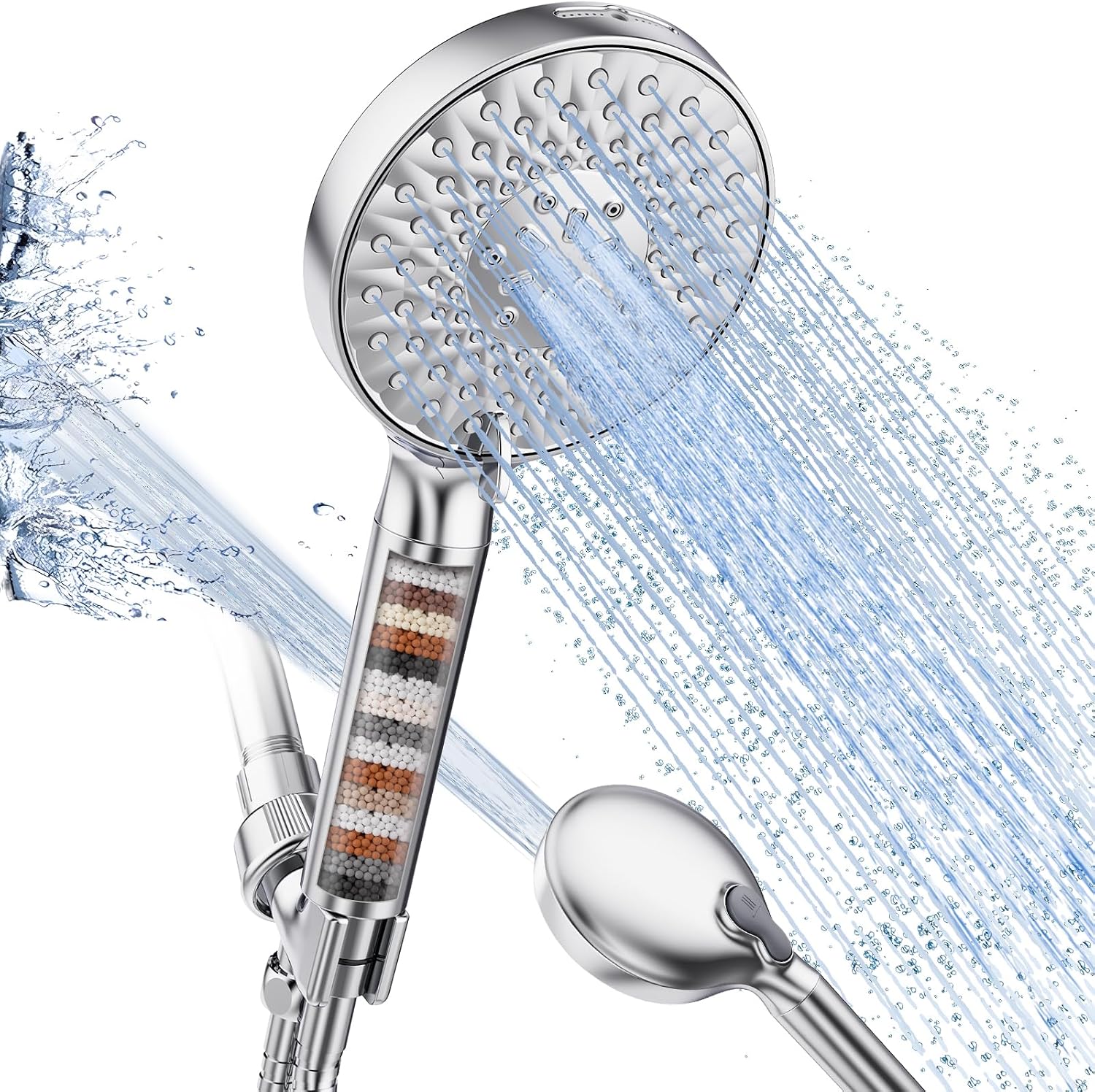 Detalle de SR SUN RISE Filtered Shower Head with Handheld High Pressure, 9-Spray Modes & Detachable Design (Chrome)