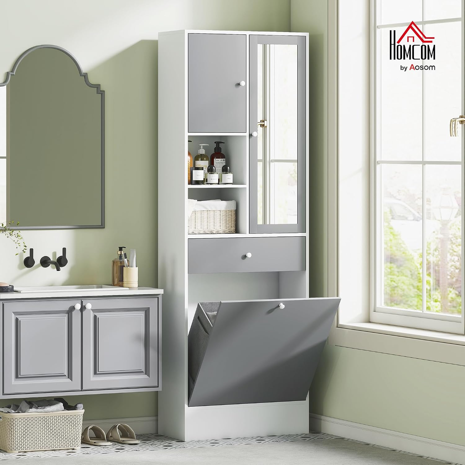 Thumbnail 1 de HOMCOM Meuble de bain haut gris blanc