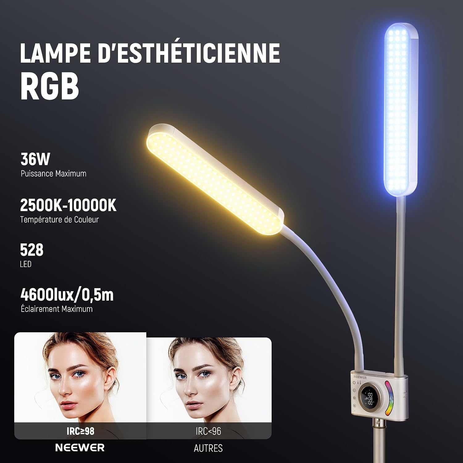 Detalle 2 de NEEWER BH40C kit baton lumineux RGB pour esthéticienne, contrôle app/Barre tactile
