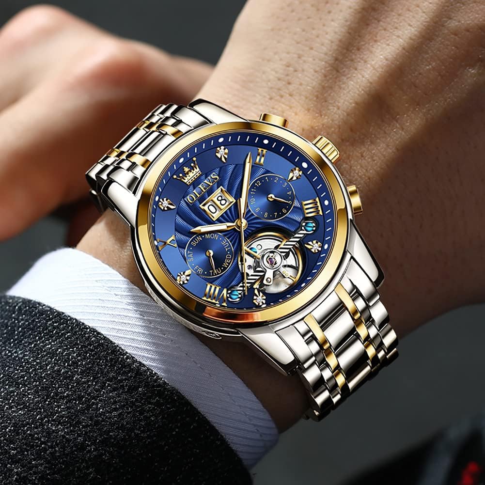 Thumbnail 5 de OUPINKE Herrenuhren Automatik Skelett Tourbillon – Diamanten, Schwarz Edelstahlarmband