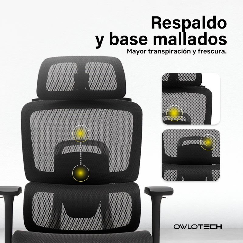 Detalle 2 de Owlotech Luxa Silla ergonómica mesh con reposapiés