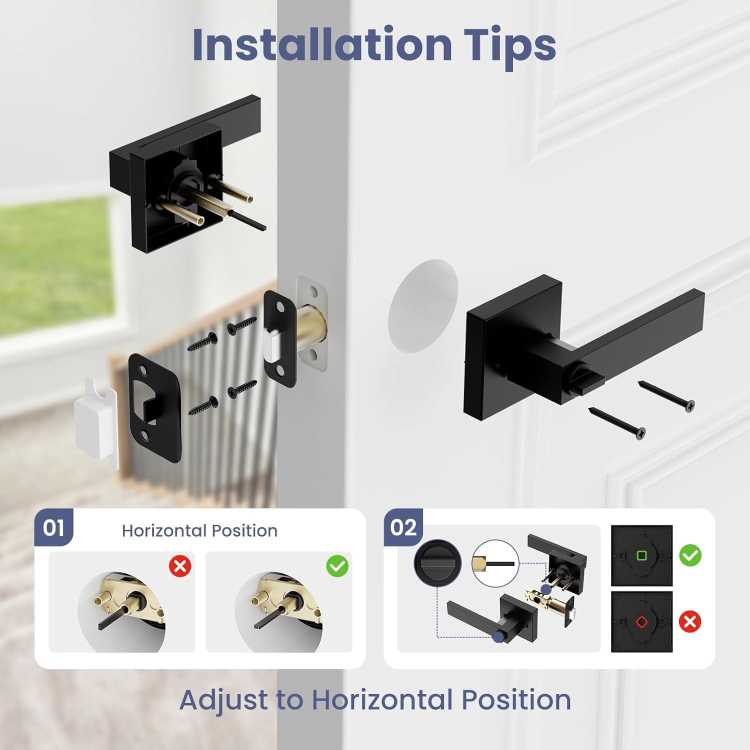 Thumbnail 4 de Estmoon 5-Pack Matte Black Interior Door Handles (Privacy Lock, Keyless)