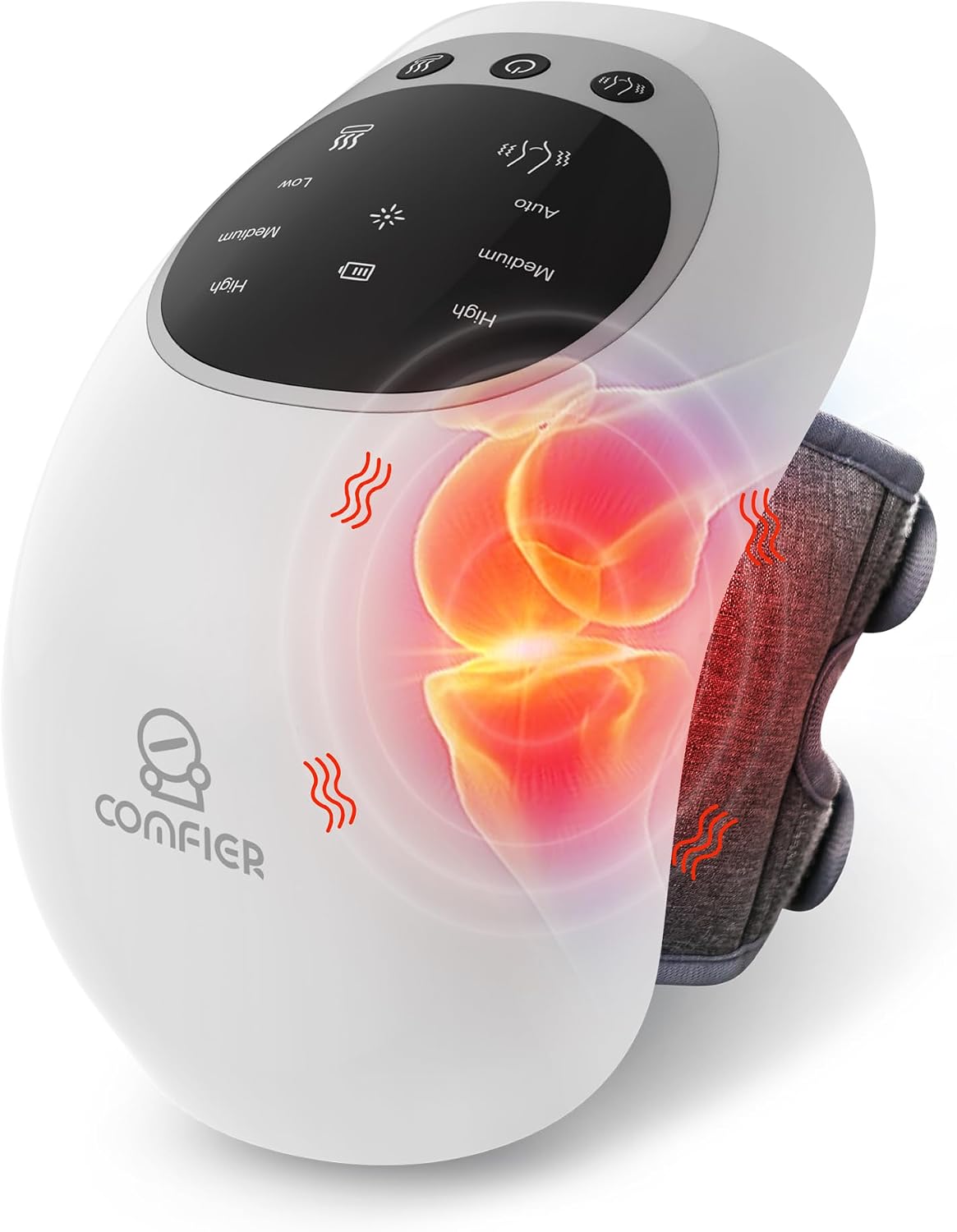 Detalle de COMFIER Knie-Massagegerät kabellos mit Rotlicht, LCD-Display, Wärme- & Vibrationsmassage (3 Temperaturen)
