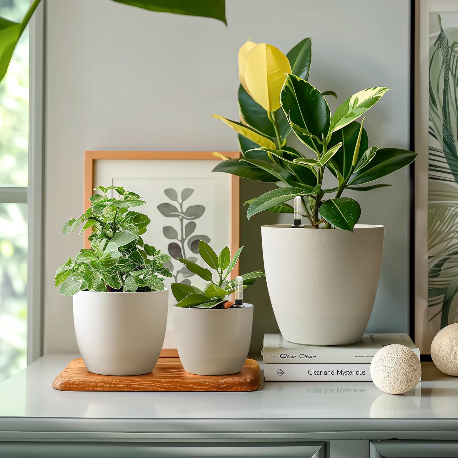 Detalle de T4Uvaso bianco 18 cm con sistema di autoirrigazione — set da 4 vasi per interno ed esterno
