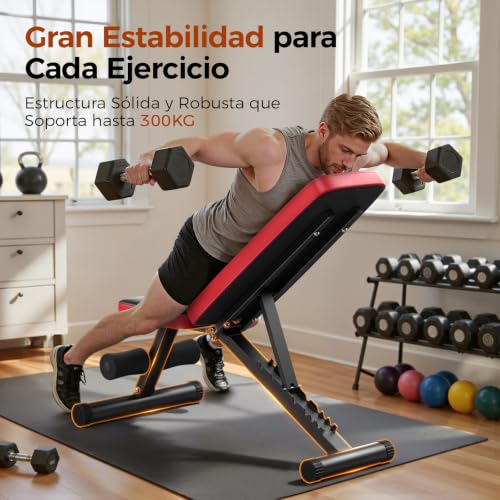 Detalle de Banco de pesas regulable FLYBIRD para gimnasio en casa, 8 posiciones y 300 kg