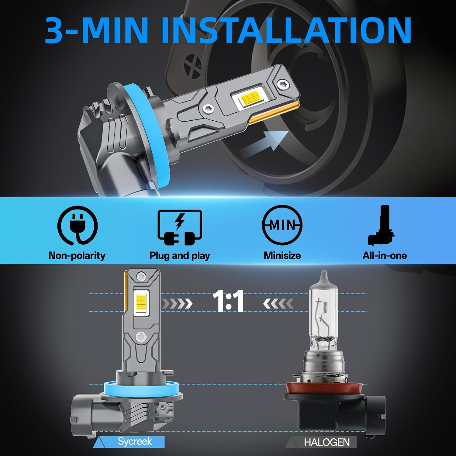Thumbnail 3 de Sycreek H11/H8/H9/H16 LED Lampadine Auto 26000LM 6000K – Plug & Play, Canbus 98%, senza ventola