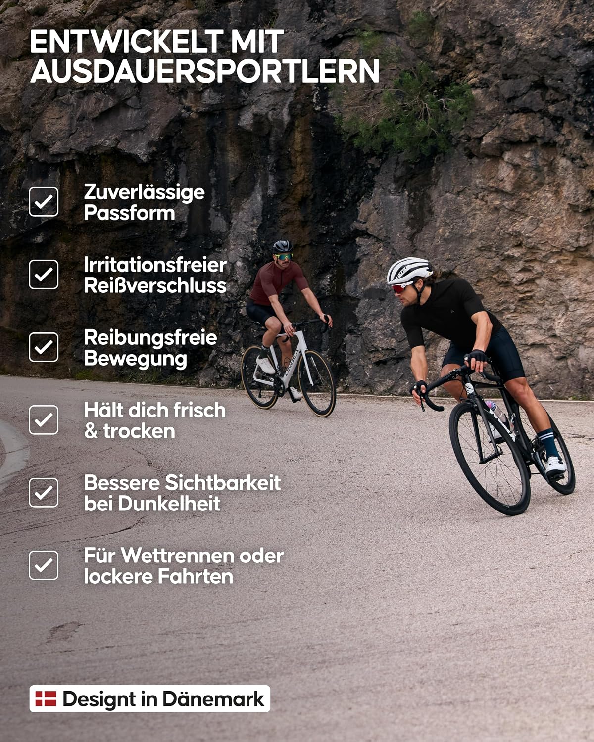 Detalle de DANISH ENDURANCE Kurzarm-Radtrikot Herren mit Reißverschluss – Schnelltrocknendes Radtrikot mit Taschen
