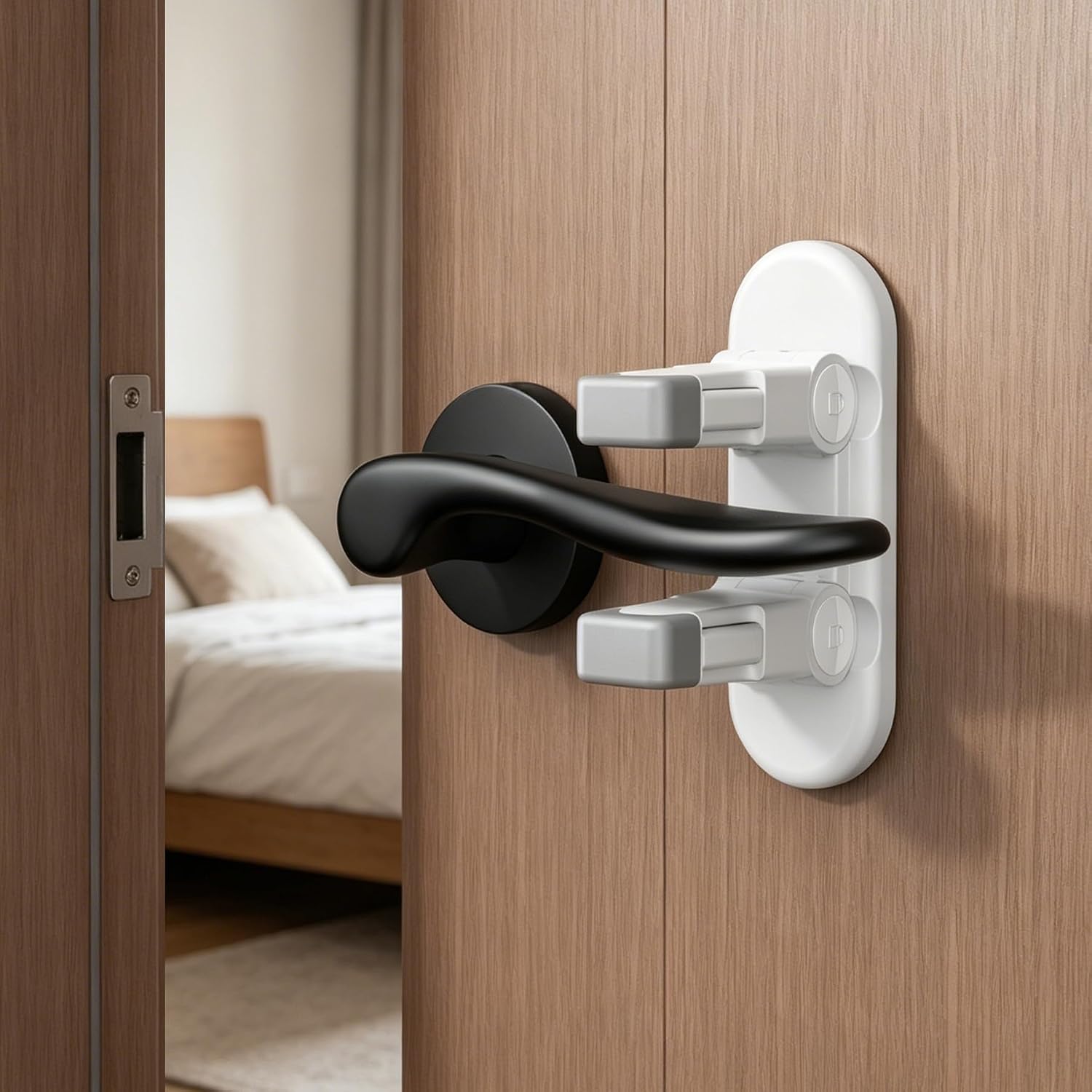 Thumbnail 6 de 4 Pack Snap-On Door Lever Locks: Dual Lock, No-Tools Baby Safety Locks (White)