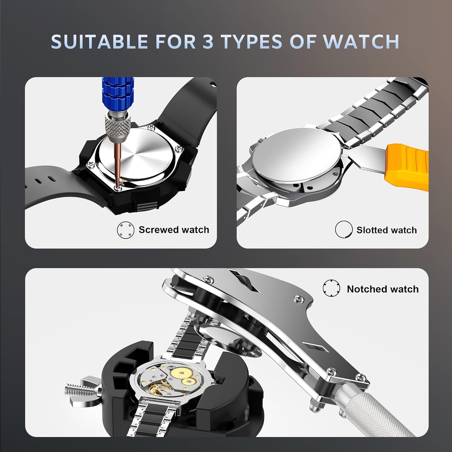 Detalle de JOREST Watch Repair Kit (2025) – Comprehensive tool set for battery, strap adjustments and case back opening