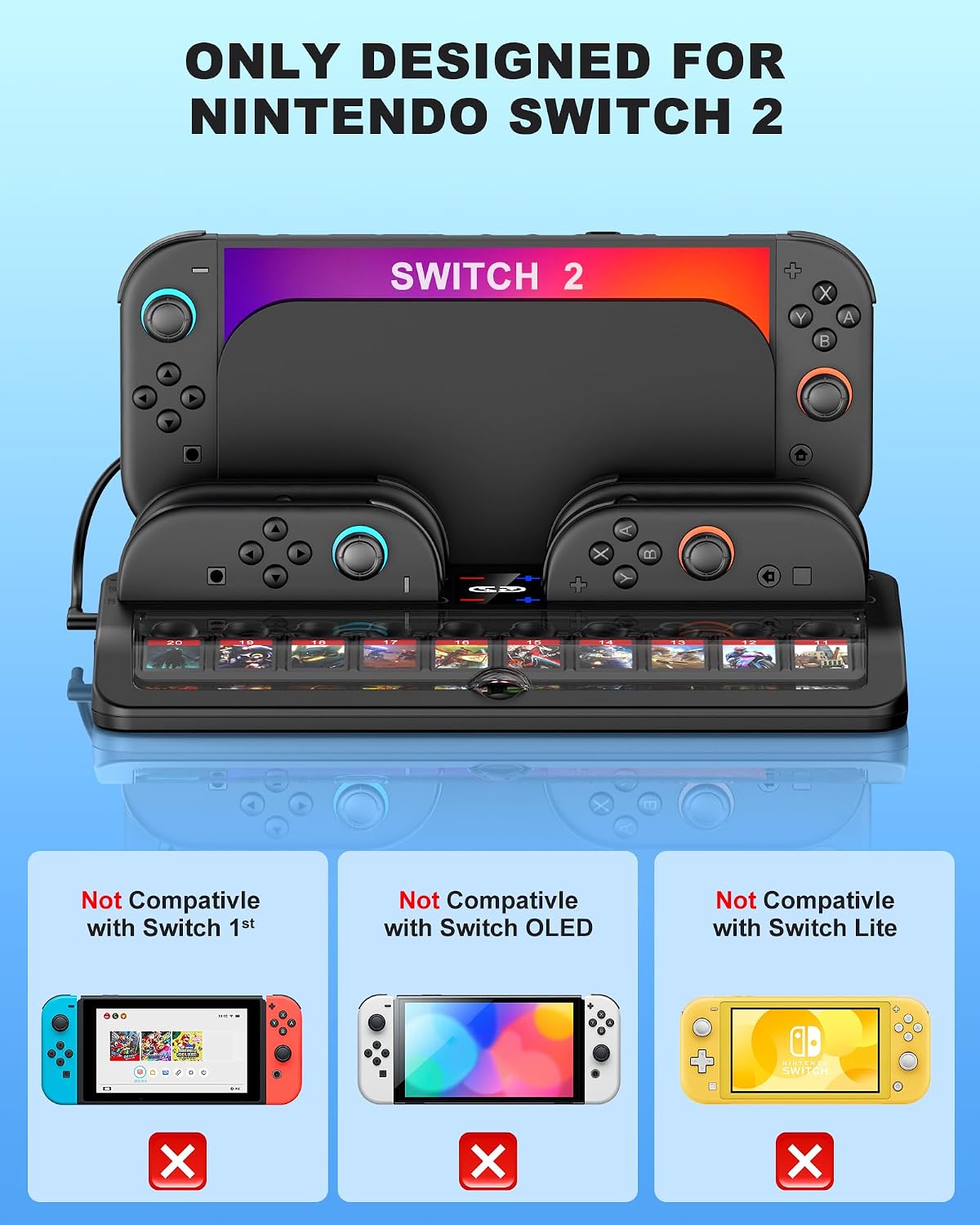 Thumbnail 2 de Switch 2 Games Organizer Station with 4‑slot charger