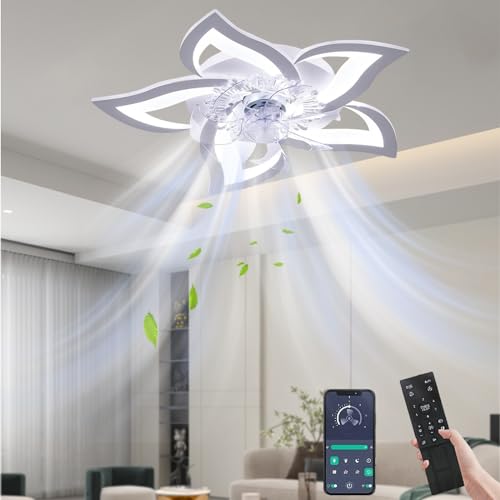 Detalle de Ventilateur Plafond avec Lumière SWBSLL 69 cm – Design Floral, Silencieux et Éclairage Dimmable