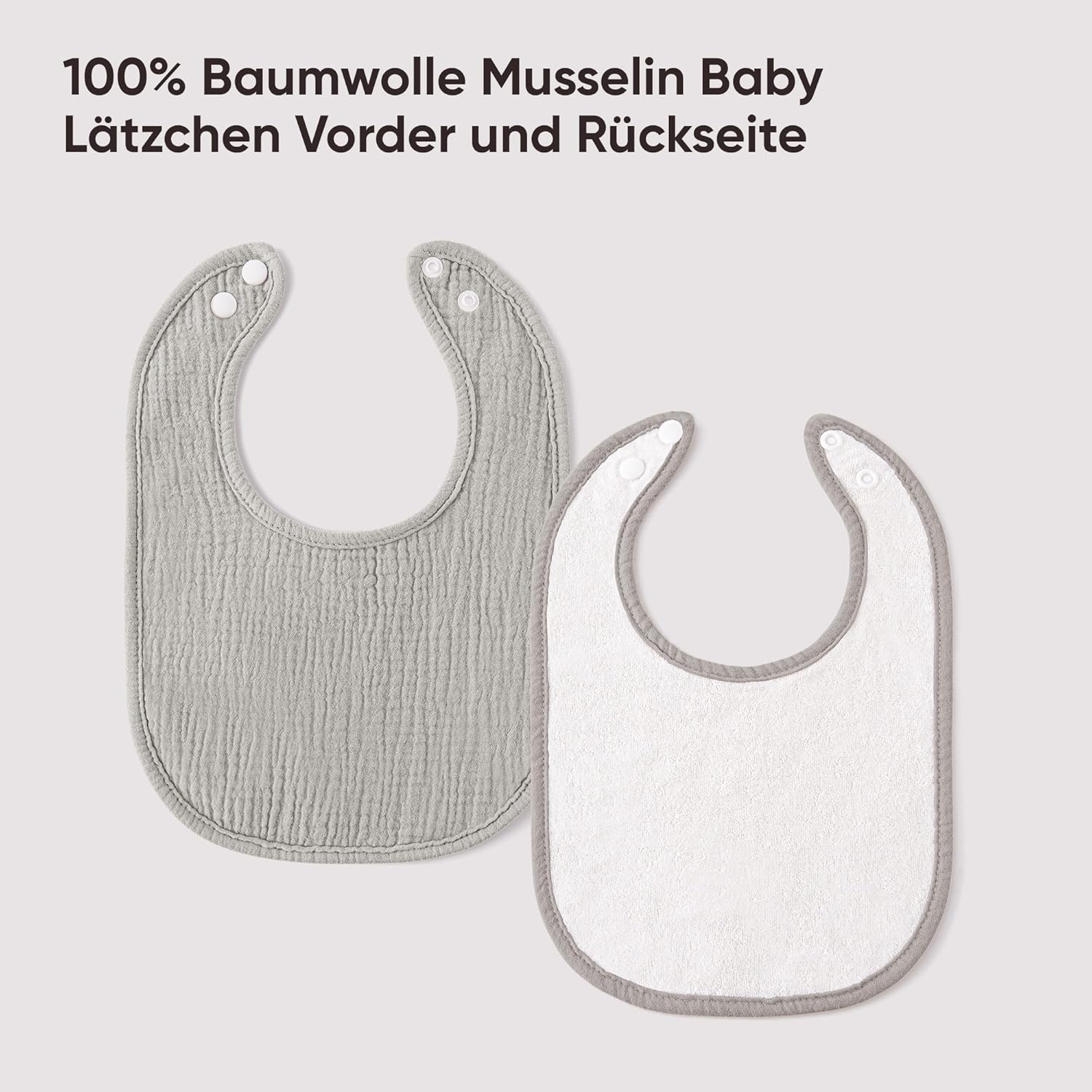 Detalle 2 de Bearmoss Musselin-Lätzchen 8er-Set: 100% Baumwolle, verstellbare Druckknöpfe, quadratisch