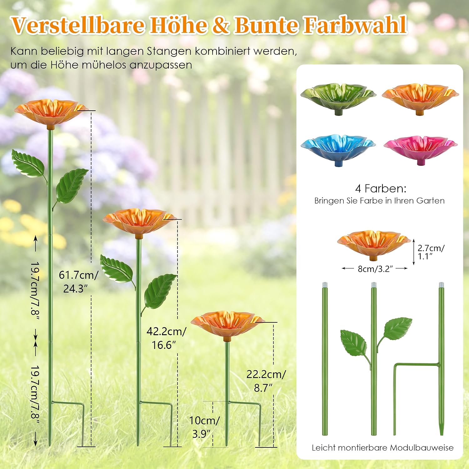 Detalle de Bienentränke für den Garten – 4er-Set Metall‑Insektentränke in Blumenform