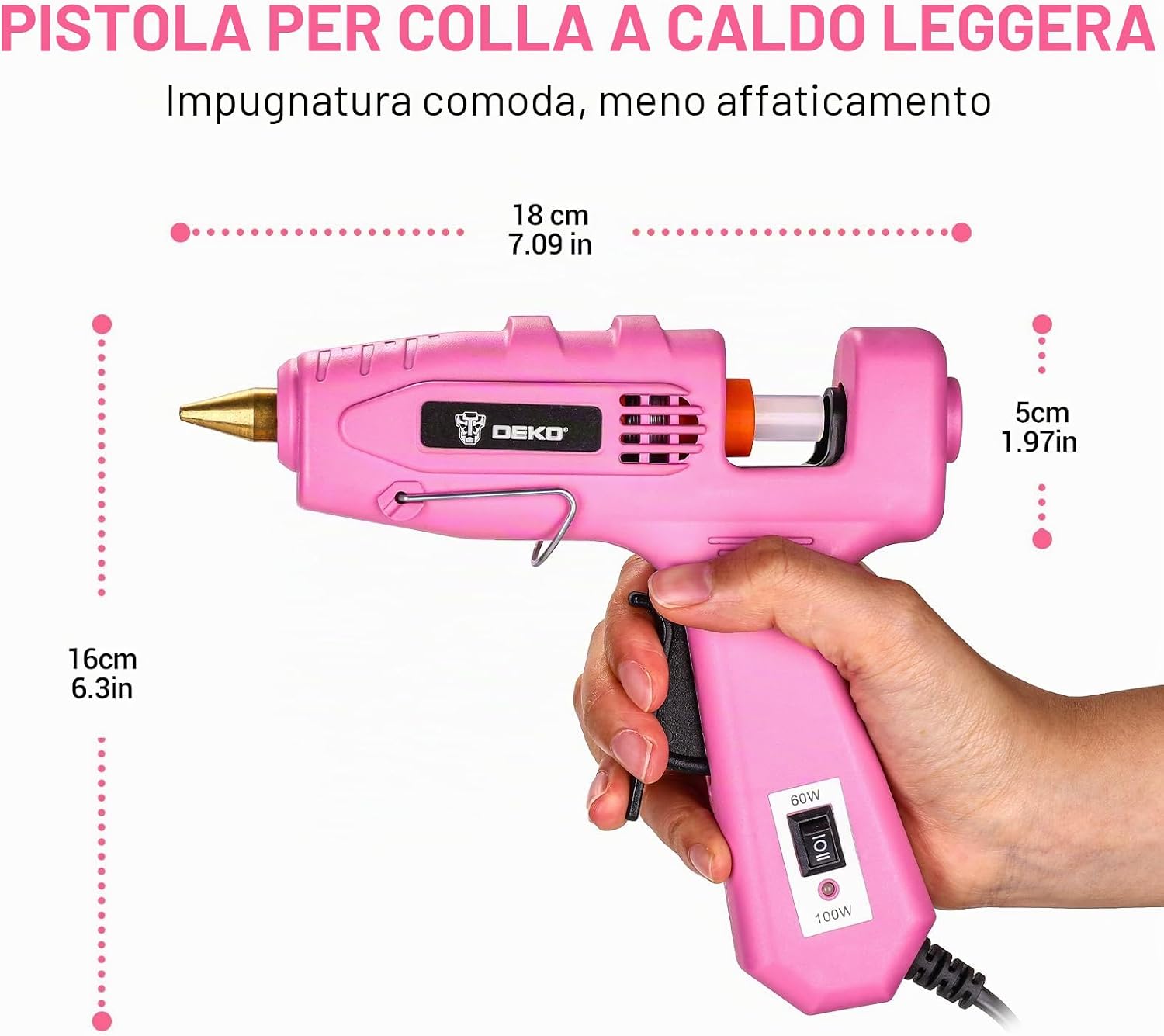 Detalle 2 de DEKO Pistola Colla a Caldo 60/100 W Doppia Temperatura con 25 Bastoncini – Per Fai da Te, Scuola e Imballaggi