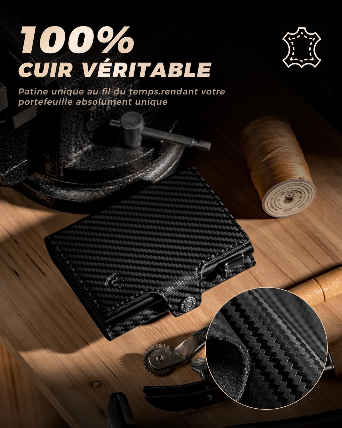 Detalle de LORZOR Porte Carte Homme XXL – Portefeuille cuir véritable avec blocage RFID et porte-monnaie