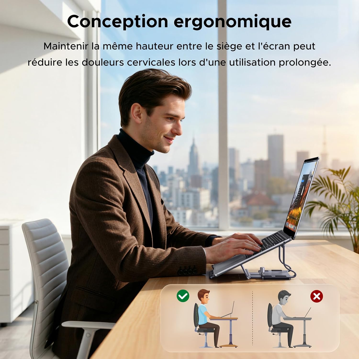 Detalle de UGREEN Support Ordinateur 2 en 1: Levage vertical et horizontal en aluminium pour laptop et tablette