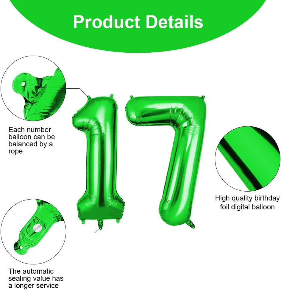 Thumbnail 2 de OFFCUP Green Number 12 Balloons – 40 Inch Large Foil Numerals (1 & 2) with Self-Inflating Design