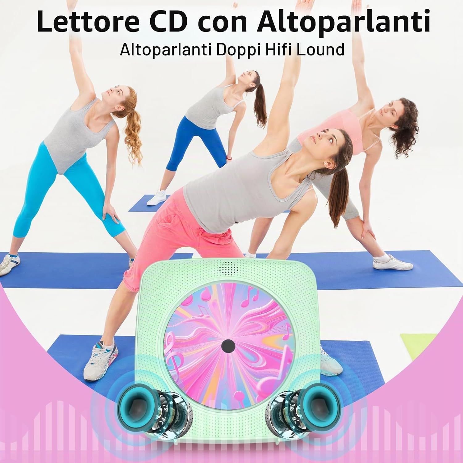 Detalle 2 de Lettore CD Portatile hi-fi Kegaudio con Bluetooth, altoparlanti e supporto a parete – Verde