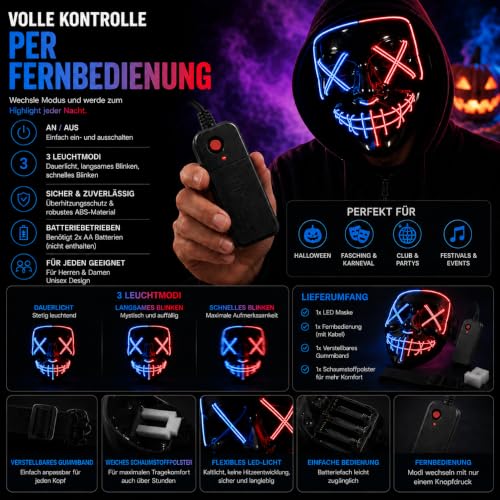 Thumbnail 5 de TK Gruppe Timo Klingler LED Scary Mask Red & Blue Mix, maschera horror con luci regolabili