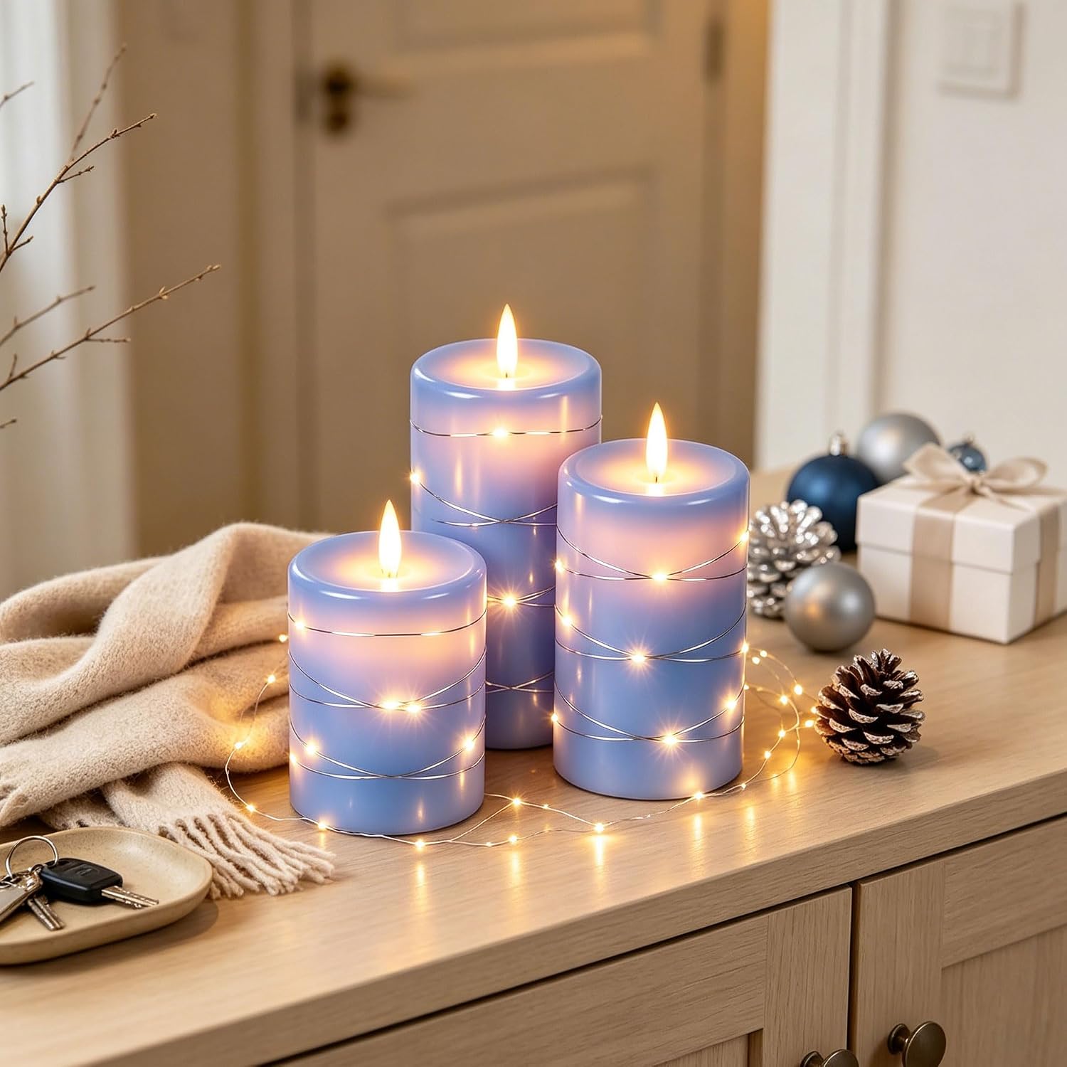 Thumbnail 6 de Da by Blue Real-Wax Flameless Taper Candles with Copper Lights and Remote, 3-Pack
