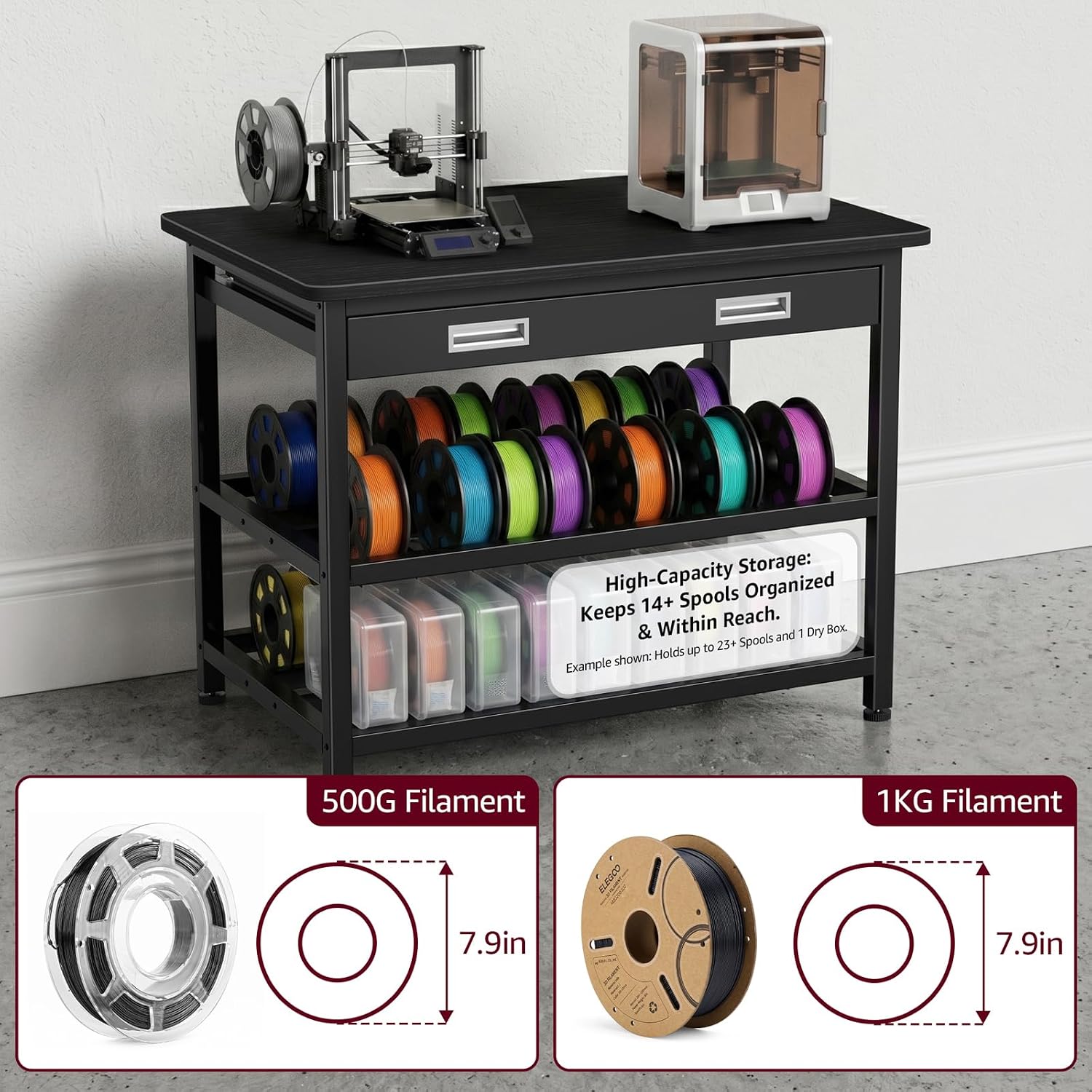 Detalle de Enoxen HDTYB01 3D Printer Stand, 3-Tier Metal Table with Filament Storage