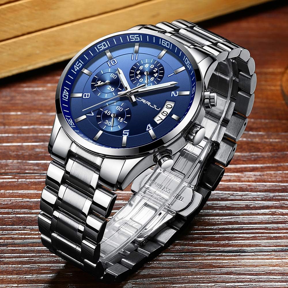 Thumbnail 3 de CRRJU Herren Uhr wasserdicht Chronograph mit Edelstahlarmband – Analog-Quarzuhr mit Kalender