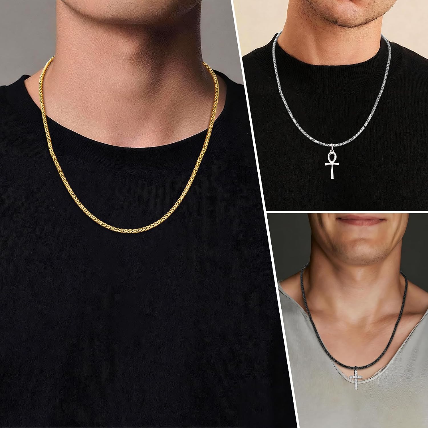 Detalle de Esmoly Collana Uomo Catenina in Acciaio Inossidabile 316L – 2/3/5mm, 16–24 pollici
