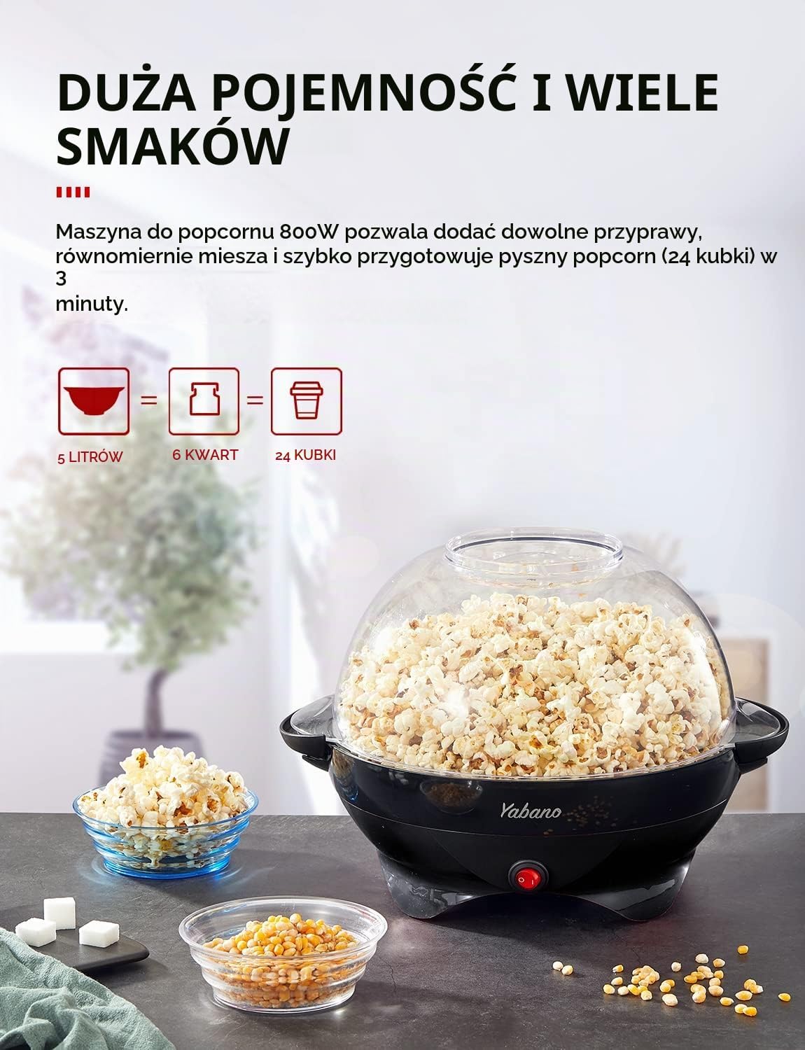Detalle de Yabano Popcorn maker – maszyna do popcornu 5 l, 800 W z mieszadłem
