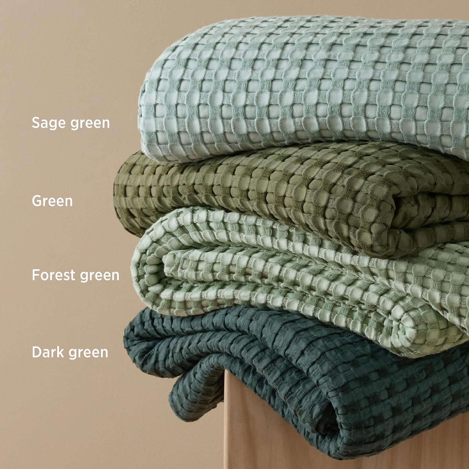 Thumbnail 6 de Bedsure Cooling Waffle Blanket, Queen 90" x 90", Cotton-Rayon Blend, Dark Green