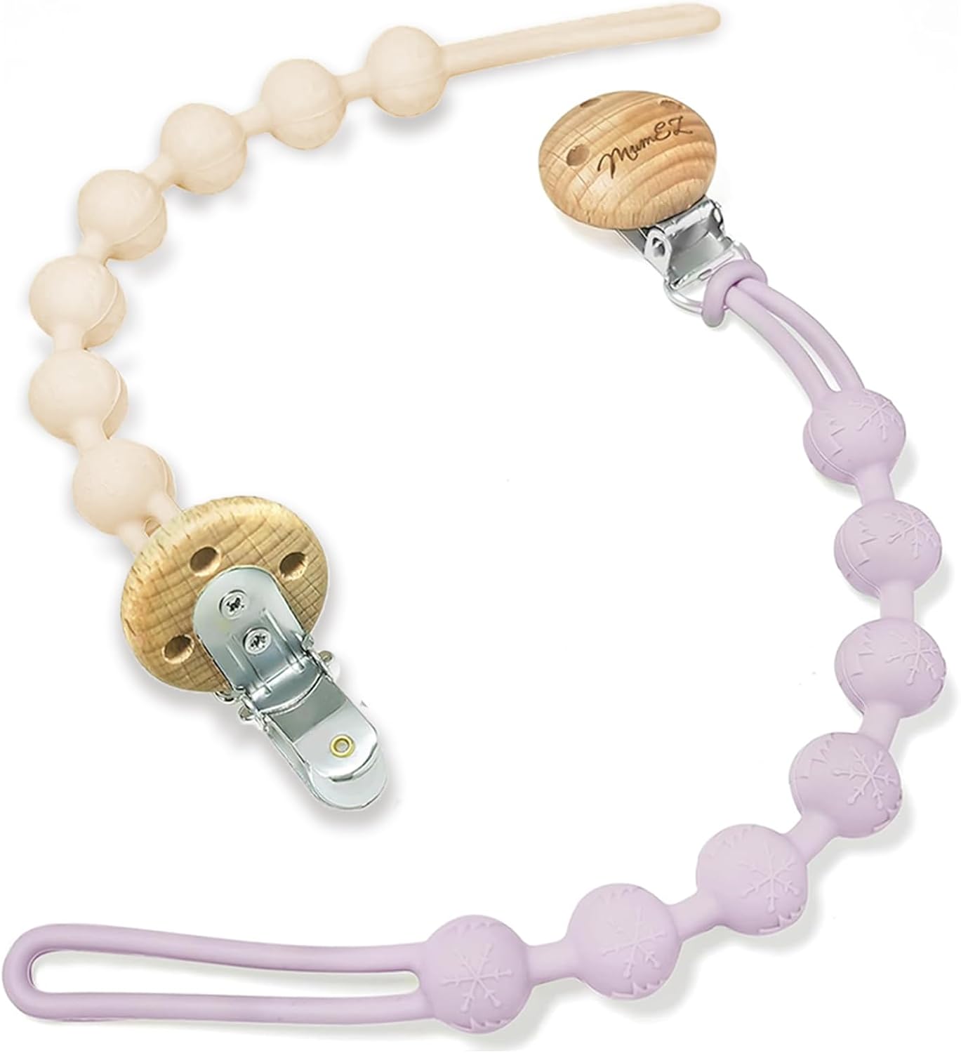 MumEZ Dummy Clip – 2 Pcs Premium Silicone Dummy Clip (Cream White + Purple) for Babies