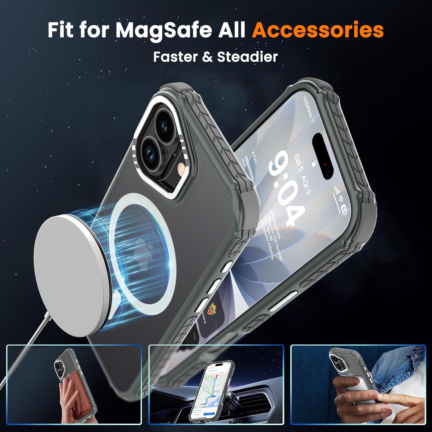 Detalle de DEERLAMN Strong Magnetic Case for iPhone 17 6.3-Inch (Frosted Gray) with Military Grade Drop Protection