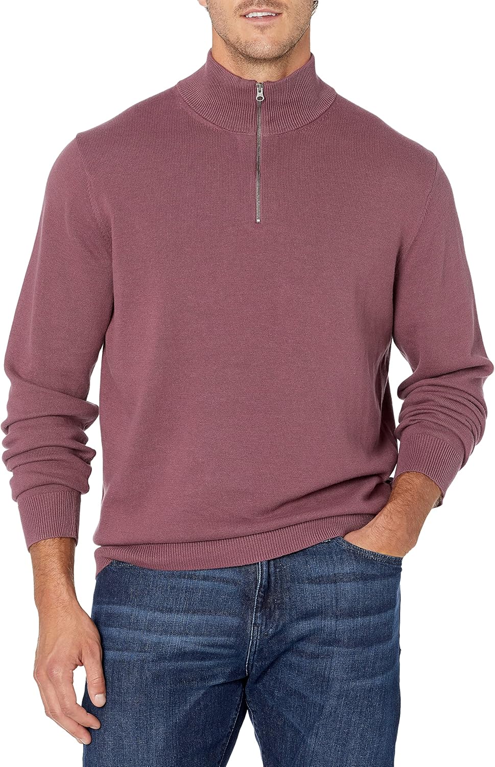 Detalle de Amazon Essentials Homme pull zippé 3/4 en 100% coton à coupe regular